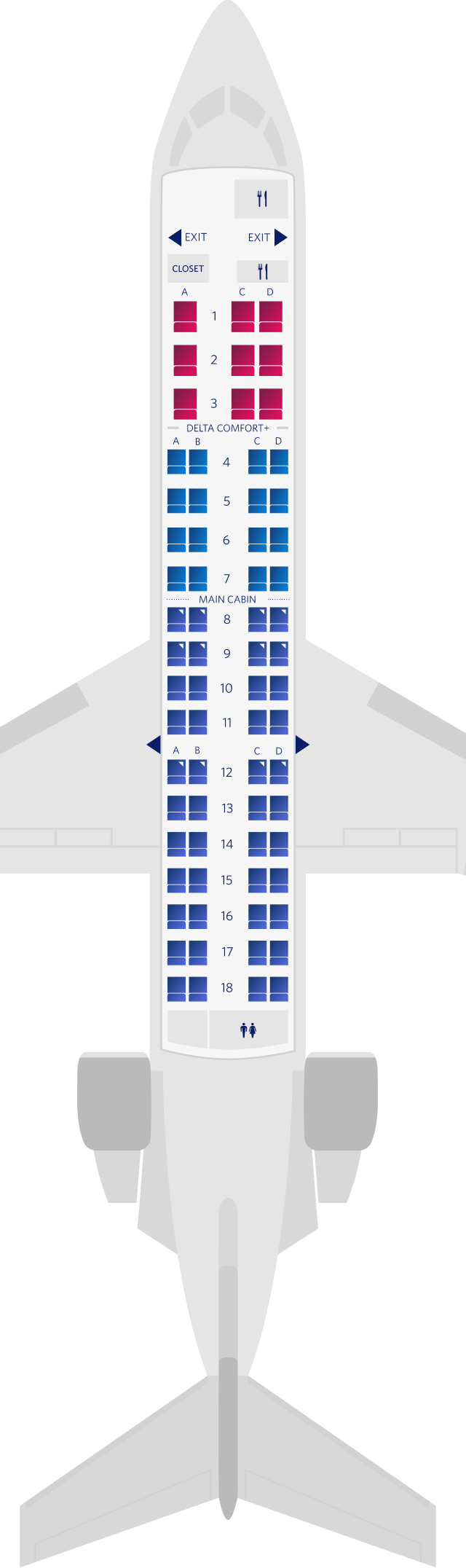 Bombardier CRJ-700 (Endeavor-69) seat map